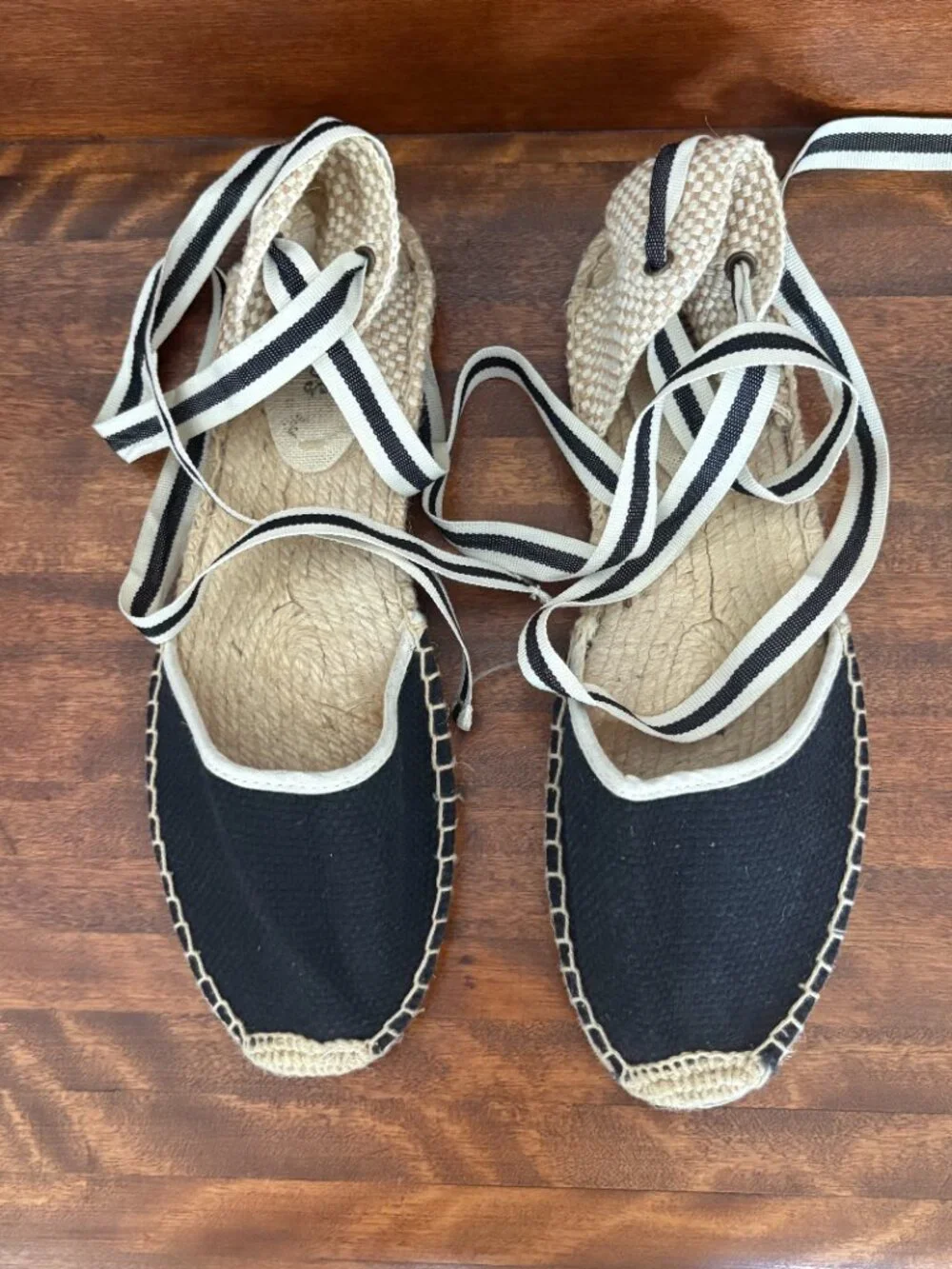 Soludos Cottagecore Black Ribbon Wrap Espadrilles Boho Chic Coastal Preppy Sz 8